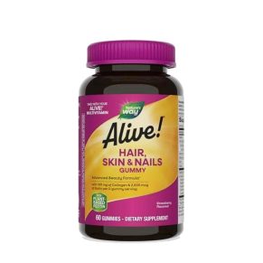 ألايف! للشعر والبشرة والأظافر – جمالك من الداخل بـ60 جامي بنكهة الفراولة Alive! Hair, Skin & Nails Gummies – Biotin + Collagen Beauty Formula – 60 Gummies