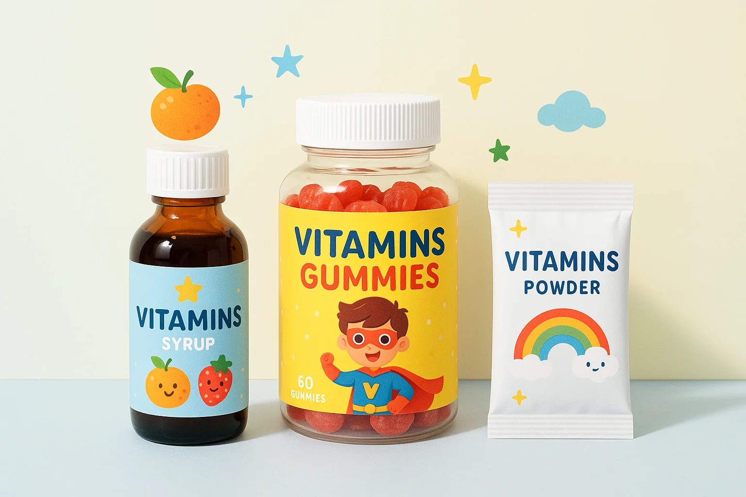 Kids vitamins: syrup, gummy, or powder