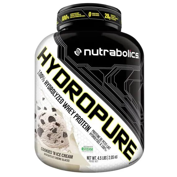 HYDROPURE by Nutrabolics – 100% Hydrolyzed Whey Protein Isolate, Cookies 'n Ice Cream flavor, 4.5 lbs jar – fast-absorbing post-workout protein for lean muscle recovery هايدروبور من نيوترابوليكس – واي بروتين معزول مائي 100% لسرعة الاستشفاء وبناء العضلات (2.05 كجم)