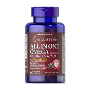 All In One Omega 60 Softgels Puritan’s Pride – Omega 3, 5, 6, 7 & 9 with Vitamin D3