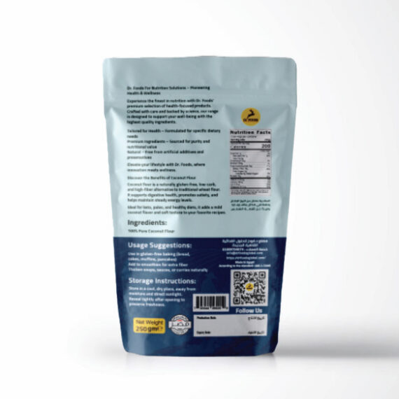 Dr. Foods Coconut Flour – gluten-free, high-fiber coconut flour for healthy baking. دقيق جوز الهند من د. فودز – ، دقيق طبيعي خالٍ من الجلوتين وغني بالألياف.