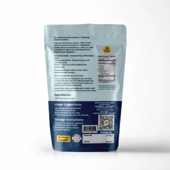Dr. Foods Coconut Flour – gluten-free, high-fiber coconut flour for healthy baking. دقيق جوز الهند من د. فودز – ، دقيق طبيعي خالٍ من الجلوتين وغني بالألياف.