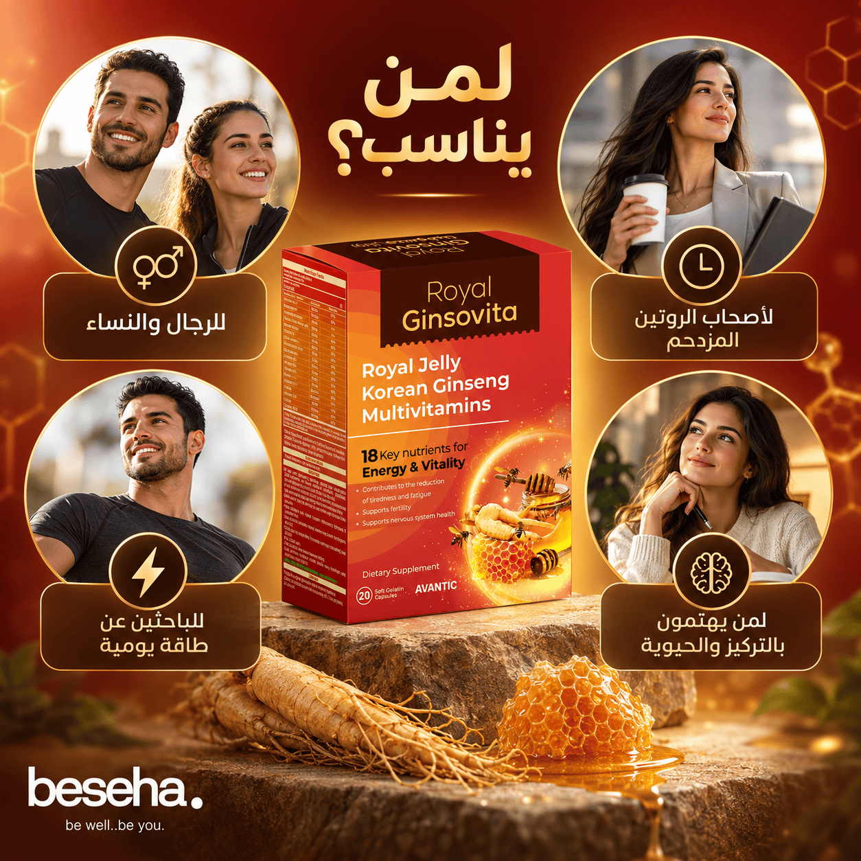 رويال جنسوفيتا مناسب للرجال والسيدات البالغين في مختلف الأعمار