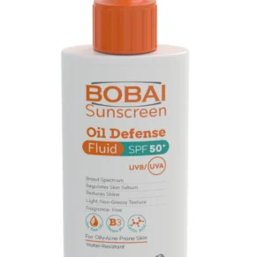 بوباى صن سكرين أويل ديفينس SPF50 – 75 مل، واقي شمس بخفة وامتصاص سريع يحمي البشرة من أشعة UVA/UVB. BOBAI Sunscreen Oil Defense Fluid SPF50+ – 75ml, lightweight sunscreen fluid with strong UVA/UVB protection.
