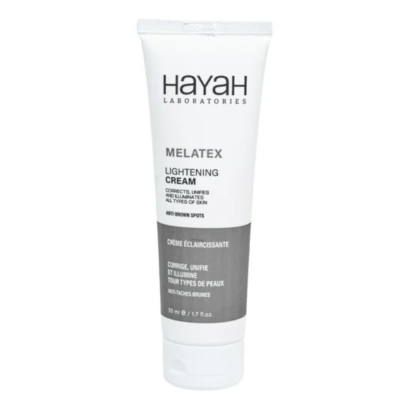 كريم ميلاتكس لتفتيح البشرة – 50 مل، يقلل التصبغات والبقع الداكنة ويوحد لون البشرة. MELATEX Lightening Cream – 50ml, brightening cream that reduces dark spots and evens skin tone.