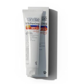 STARVILLE Whitening Gel SPF50+ – 60gm, brightening and protective daily gel for all skin types. ستارفيل جل تفتيح للبشرة SPF50+ – 60 جم، جل خفيف لتفتيح البشرة وحمايتها من أشعة الشمس.