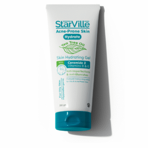 Starville Acne Prone Skin Hydrating Gel – 200gm, lightweight oil-free gel for acne-prone and oily skin. جل مرطب للبشرة المعرضة لحب الشباب من ستارفيل – 200 جرام، جل خفيف يرطب ويهدئ البشرة بدون لمعان.