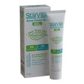 Starville Acne Prone Skin Gel For Oily Skin – 30gm, anti-acne gel that controls oil and purifies the skin. ستارفيل جل لحب الشباب للبشرة الدهنية – 30 جرام، جل منظم للدهون ومضاد لحب الشباب.