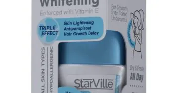 Starville Whitening Roll-On Hair Reducer – 60ml, brightening deodorant that helps reduce underarm hair growth. ستارفيل رول أون وايتينج هير ريديوسر – 60 مل، مزيل عرق لتفتيح البشرة وتقليل نمو الشعر.