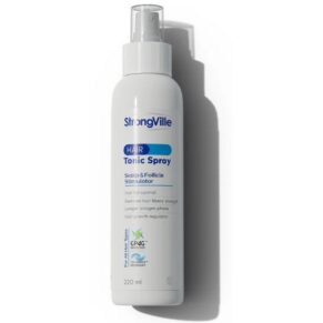 Strongville Hair Tonic Spray – 220 ml strengthening and revitalizing hair growth spray. سترونجفيل سبراي للشعر – 220 مل، سبراي مقوٍ ومحفّز لنمو الشعر.