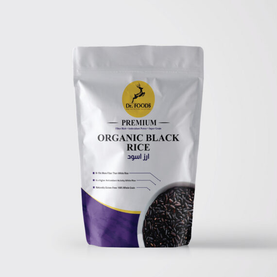 أرز أسود عضوي فاخر من دكتور فودز – غني بالألياف ومضادات الأكسدة، منتج طبيعي 100%. Dr. Foods Organic Black Rice – Premium whole-grain superfood rich in fiber and antioxidants.