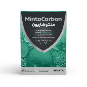 Mintocarbon by Avantic – Activated Charcoal, Anise & Peppermint Oil for Bloating Relief منتوكاربون من أفانتك – تركيبة طبيعية من الفحم النشط وزيوت النعناع واليانسون لتخفيف الانتفاخ