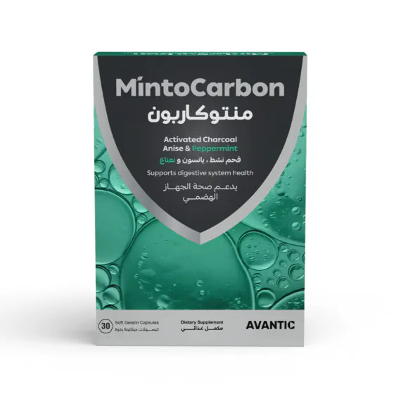 Mintocarbon by Avantic – Activated Charcoal, Anise & Peppermint Oil for Bloating Relief منتوكاربون من أفانتك – تركيبة طبيعية من الفحم النشط وزيوت النعناع واليانسون لتخفيف الانتفاخ