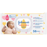 Johnsons Baby Wipes Extra Sensitive 56 Wipes Gentle Care for Sensitive Skin-جونسون مناديل اطفال فائقة الحساسية 56 منديل تنظيف لطيف للبشرة الحساسة
