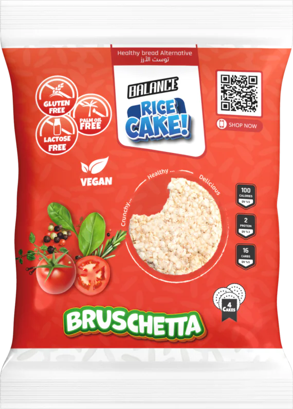 Balance Tomato Bruschetta Rice Toast Gluten-Free Vegan Rice Snack-بالانس توست الأرز بطعم الطماطم بروشيتا سناك صحي خالي من الجلوتين