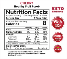 Cherry Healthy Fruit Purée 180g – Premium 95% Real Fruit Zero Sugar Added Keto Friendly-بيوريه الكرز الصحي 180 جم – 95٪ فاكهة حقيقية بدون سكر مضاف كيتو فريندلي