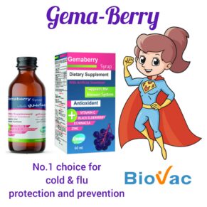 Gemaberry Syrup Immune Support Formula with Vitamin C & Black Elderberry – 60 ml-جيما بيري شراب دعم طبيعي للمناعة بفيتامين ج والبيلسان الأسود – 60 مل