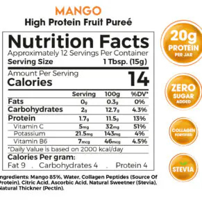 Mango High Protein Fruit Purée 180g – 20g Protein Zero Sugar Added-بيوريه المانجو بالبروتين زيرو تريت 180 جم 20 جم بروتين بدون سكر مضاف