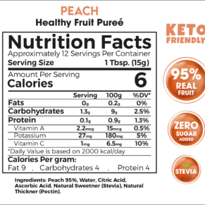 Peach Healthy Fruit Purée 180g – Premium 95% Real Fruit Zero Sugar Added Keto Friendly-بيوريه الخوخ الصحي 180 جم – 95٪ فاكهة حقيقية بدون سكر مضاف كيتو فريندلي