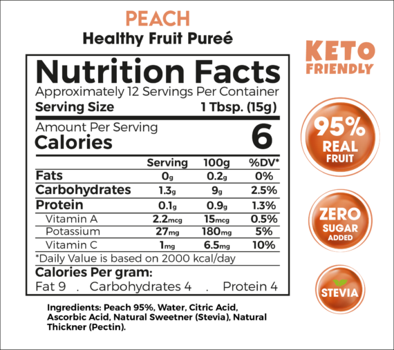 Peach Healthy Fruit Purée 180g – Premium 95% Real Fruit Zero Sugar Added Keto Friendly-بيوريه الخوخ الصحي 180 جم – 95٪ فاكهة حقيقية بدون سكر مضاف كيتو فريندلي