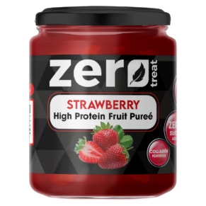 Strawberry High Protein Fruit Purée Zero Treat 180g Zero Sugar Added & Collagen Fortified-بيوريه الفراولة بالبروتين زيرو تريت 180 جم | 20 جم بروتين – بدون سكر مضاف