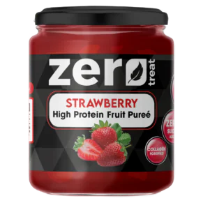 Strawberry High Protein Fruit Purée Zero Treat 180g Zero Sugar Added & Collagen Fortified-بيوريه الفراولة بالبروتين زيرو تريت 180 جم | 20 جم بروتين – بدون سكر مضاف