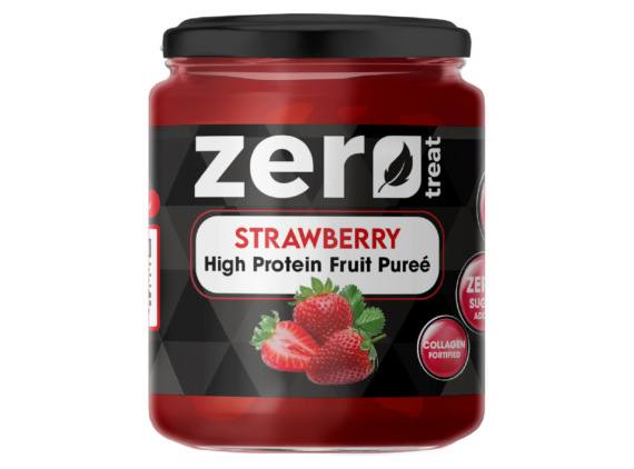 Strawberry High Protein Fruit Purée Zero Treat 180g Zero Sugar Added & Collagen Fortified-بيوريه الفراولة بالبروتين زيرو تريت 180 جم | 20 جم بروتين – بدون سكر مضاف