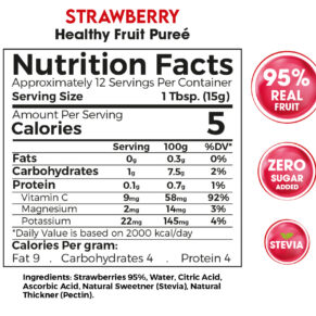 بيوريه الفراولة الصحي زيرو تريت 180 جم – 95٪ فاكهة حقيقية بدون سكر مضاف-Strawberry Healthy Fruit Purée 180g 95% Real Fruit – Zero Sugar Added