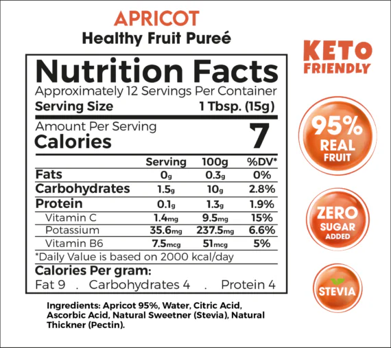 بيوريه المشمش الصحي 180 جم – 95٪ فاكهة حقيقية بدون سكر مضاف كيتو فريندلي-Apricot Healthy Fruit Purée 180g – Premium 95% Real Fruit Zero Sugar Added Keto Friendly