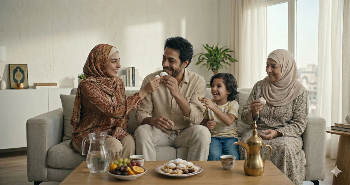 عائلة مصرية تحتفل بعيد الفطر وتتناول الكحك بطريقة متوازنة وصحية