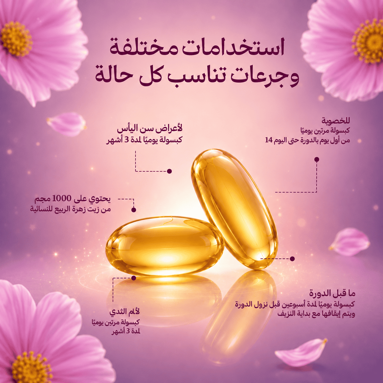 مكونات مينسترو زيت زهرة الربيع المسائية وفيتامين هـ لدعم صحة المرأة
