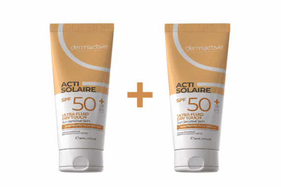 ديرما أكتيف أكتي سولير ألترا فلويد SPF 50+ 50 مل عرض 1+1 – حماية يومية فائقة الخفة من أشعة الشمس