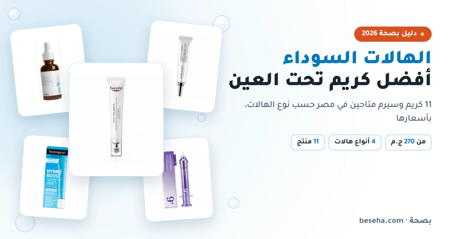 أفضل كريم تحت العين للهالات السوداء في مصر: يوسيرين وماري آند ماي وسي ليت ونيتروجينا ونومبوزين