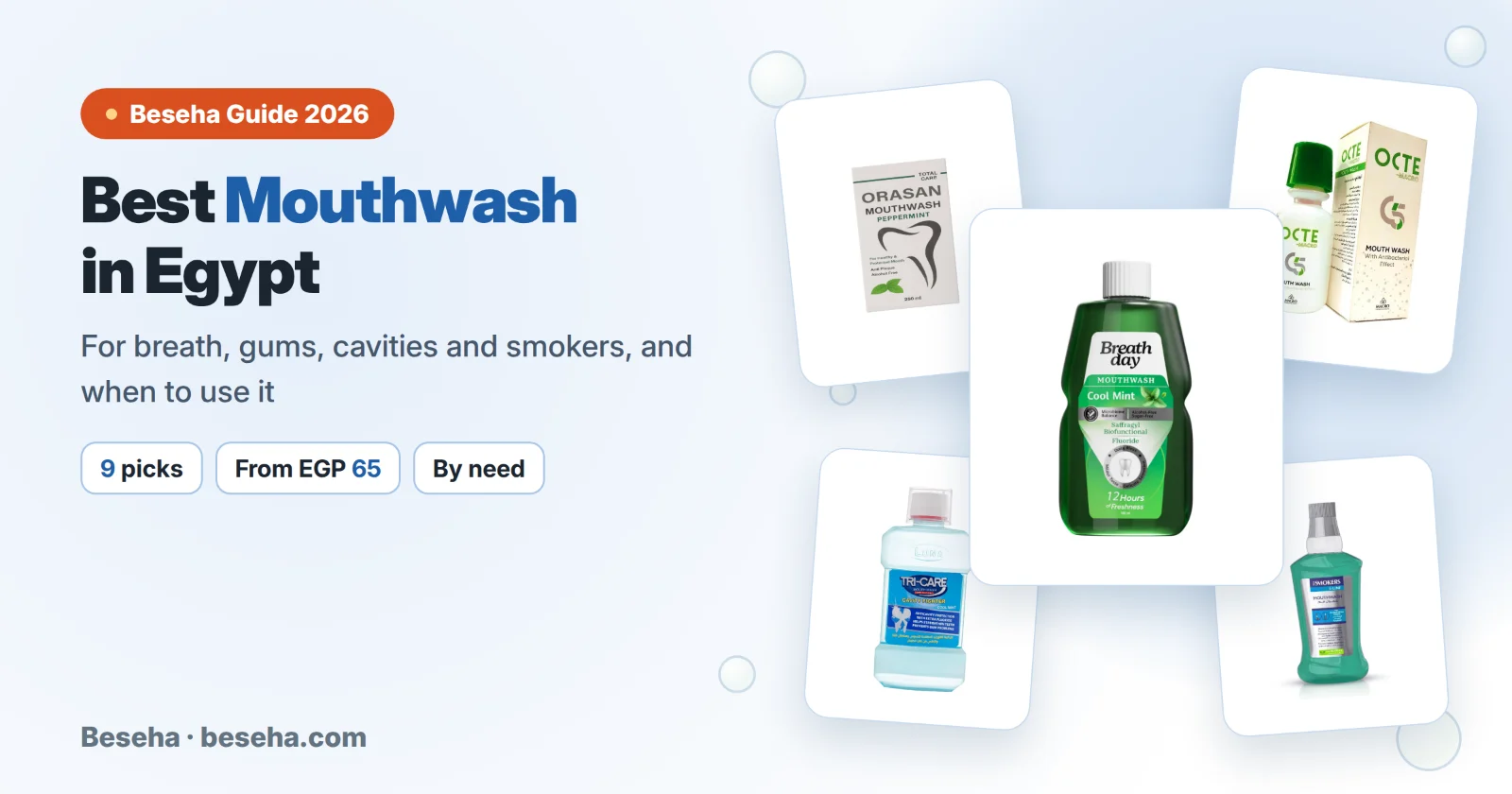 Best mouthwash in Egypt: Breath Day, Orasan, Octe, Luna and Eva Smokers