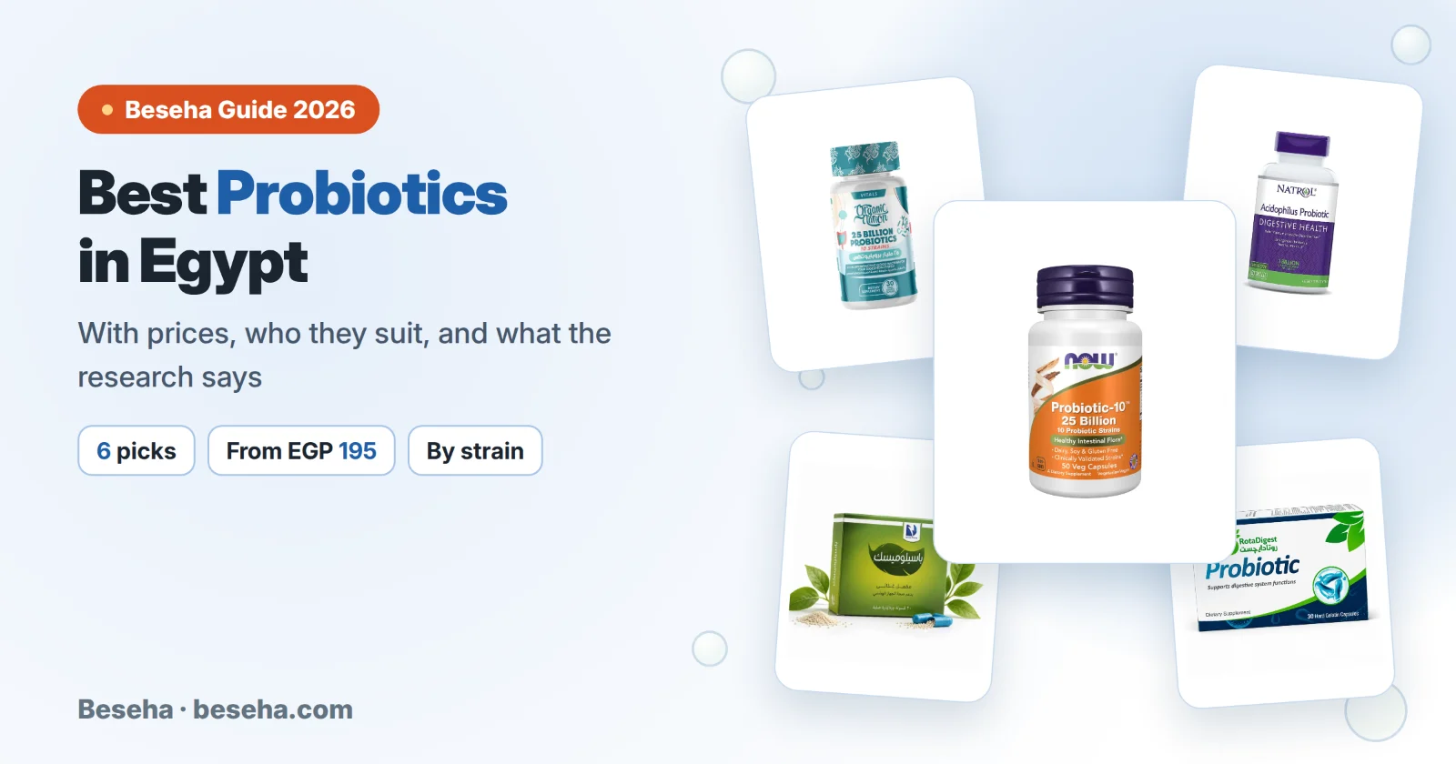 Probiotic supplements in Egypt: NOW, Natrol, Organic Nation, RotaDigest and Bacillomisk
