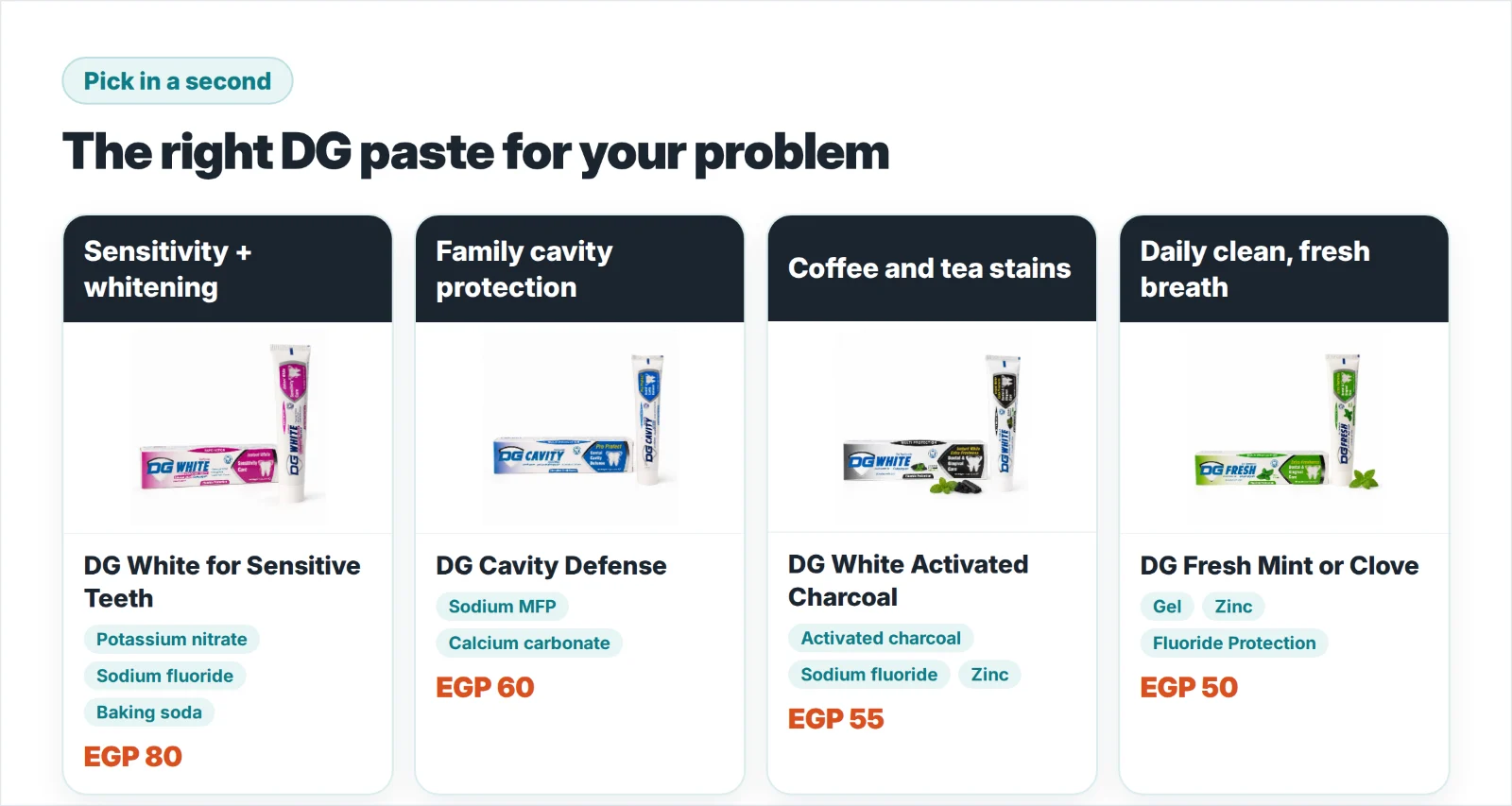 Pick the right DG toothpaste for your problem