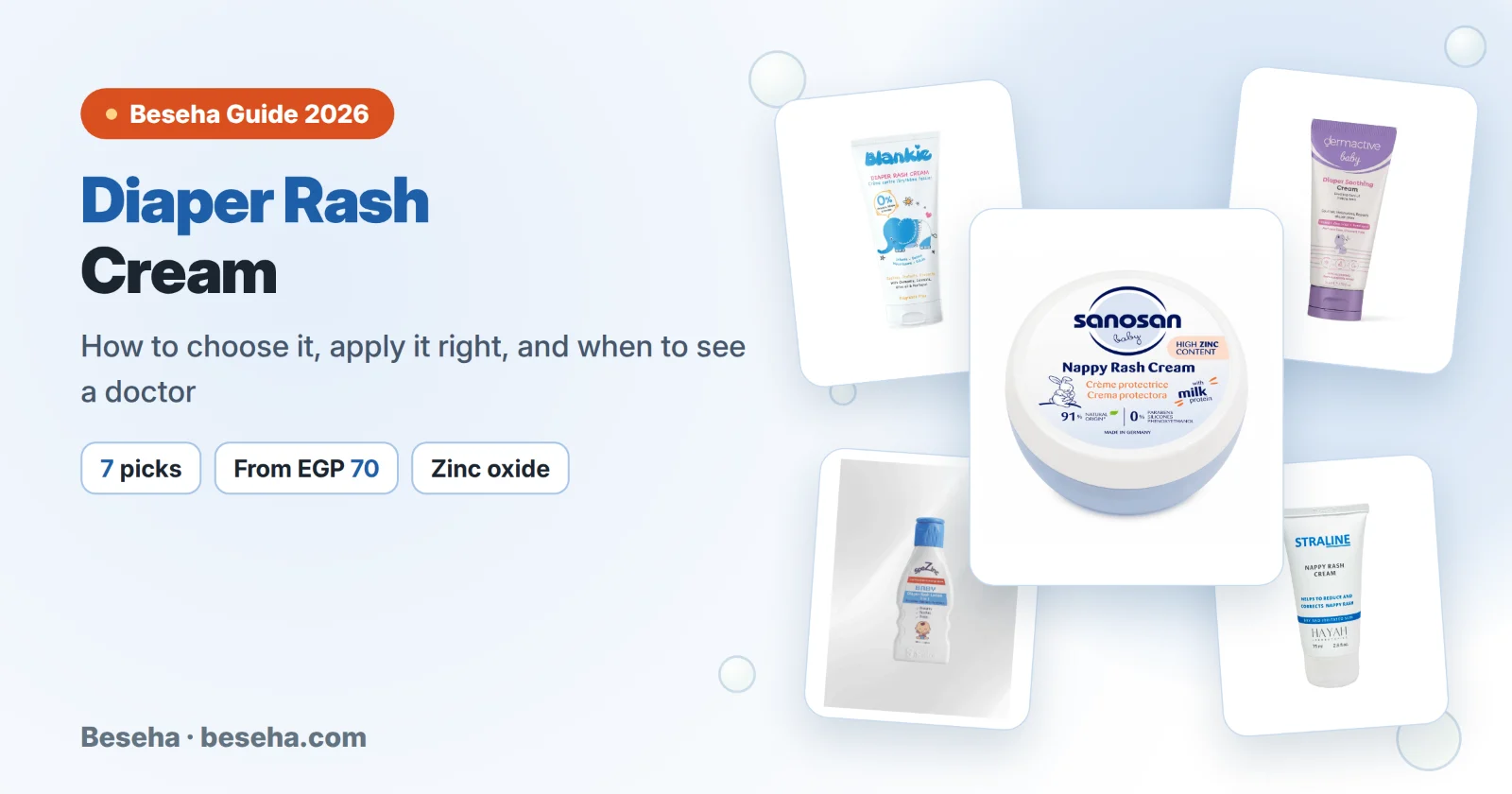 Diaper rash creams available in Egypt: Sanosan, Blankie, Dermactive, SpeZinc and Starline