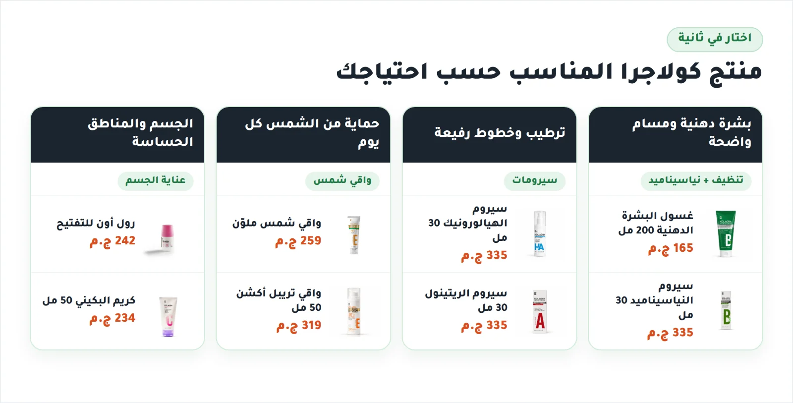 اختار منتج كولاجرا حسب احتياجك