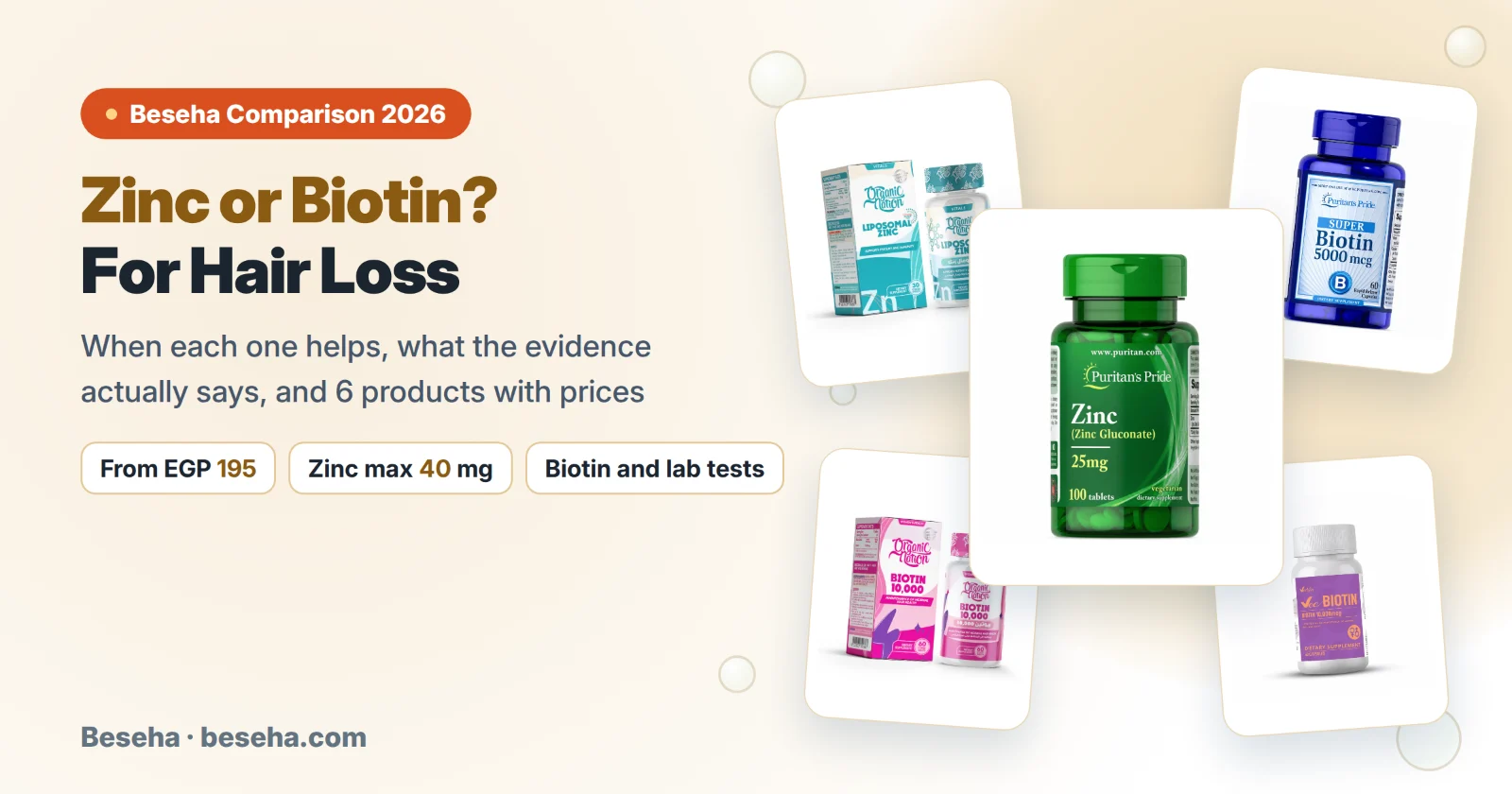Zinc or biotin for hair loss: comparison and products available in Egypt