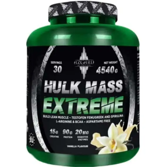 هالك ماس إكستريم من أزجارد نيوترشن – جينر لتضخيم العضلات وزيادة الوزن بسرعة وأمان Hulk Mass Extreme by Azgard – Advanced Mass Gainer with 90g Protein & 15g Creatine (4.5kg & 8.1kg)