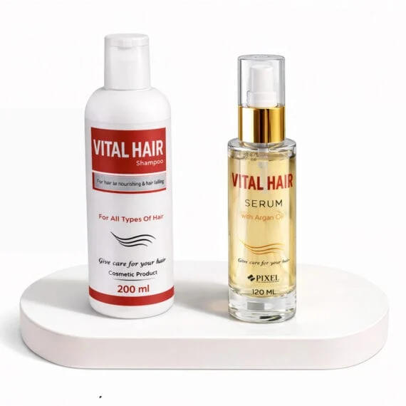 Vital Hair Routine Bundel – Shampoo & Argan Oil Serum for Smooth, Shiny & Manageable Hair-باندل روتين فيتال هير للشعر – شامبو وسيرم للتحكم في الهيشان ودعم مظهر الشعر الصحي