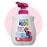 Superkids 3 in 1 Strawberry Milkshake Shampoo – Kids shampoo, conditioner & body wash 500 ml سوبركيدز 3 في 1 برائحة ميلك شيك الفراولة – شامبو وبلسم وغسول جسم للأطفال 500 مل
