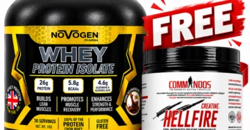 نوفوجين 100% واي بروتين 1 كجم + كوماندوز كرياتين هيل فاير-Novogen 100% Whey Protein 1kg + Commandoz Creatine Hell Fire