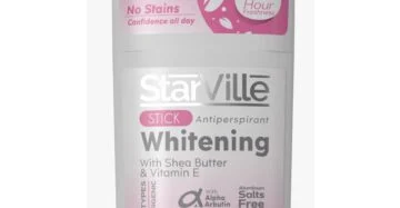 Starville Whitening Stick Light Pink – 60ml, brightening deodorant stick with coconut scent. ستارفيل مزيل عرق ستيك برائحة جوز الهند – 60 جم، مزيل عرق لتفتيح البشرة برائحة استوائية.