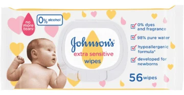 Johnsons Baby Wipes Extra Sensitive 56 Wipes Gentle Care for Sensitive Skin-جونسون مناديل اطفال فائقة الحساسية 56 منديل تنظيف لطيف للبشرة الحساسة