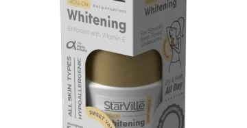 Starville Whitening Roll On Sweet Vanilla – 60ml, brightening roll-on deodorant with warm vanilla fragrance. ستارفيل رول أون تفتيح سويت فانيليا – 60 مل، مزيل عرق لتفتيح البشرة برائحة الفانيليا الناعمة.