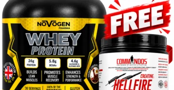 نوفوجين 100% واي بروتين 1 كجم + كوماندوز كرياتين هيل فاير-Novogen 100% Whey Protein 1kg + Commandoz Creatine Hell Fire